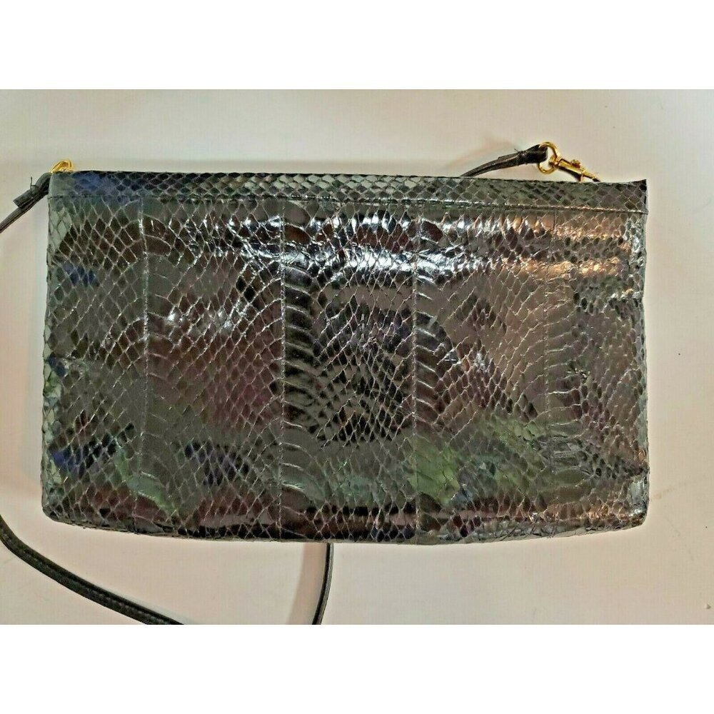 Saks Fifth Avenue Polished Black Snake Evening Clutch